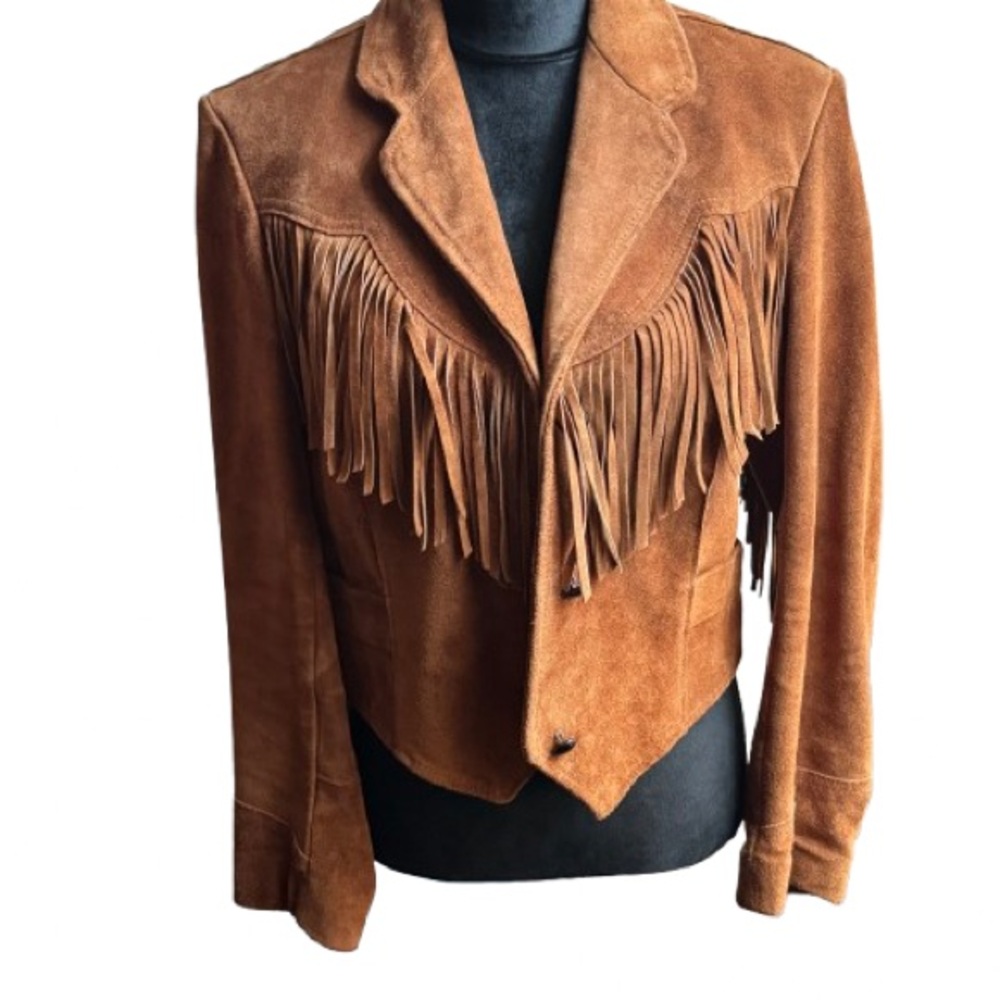 Pioneer Wear Vintage Fringe Jacket Cropped Distressed Suede Leather womens 
14
